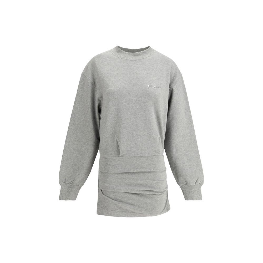 The Attico cotton mini dress with long sleeves, ribbed crew neck and cuffs, featuring a monochrome pattern and brand monogram.