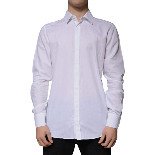 Dolce & Gabbana White Cotton Slim Fit Formal GOLD Dress Shirt