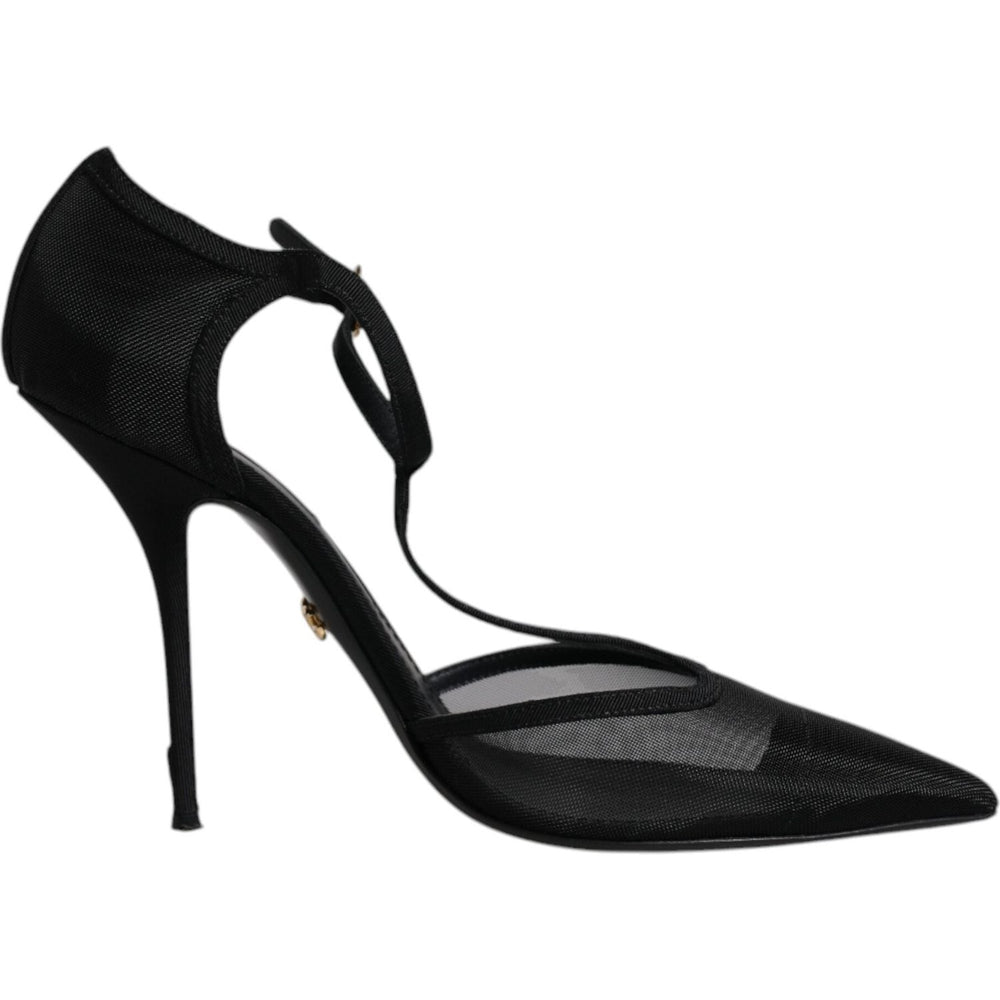 Dolce & Gabbana Black Mesh T-strap Stiletto High Heels Shoes LA12069-39