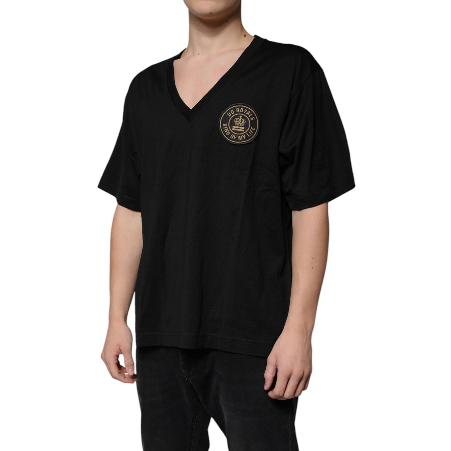 Dolce & Gabbana Black Cotton Logo Vneck Short Sleeve T-shirt