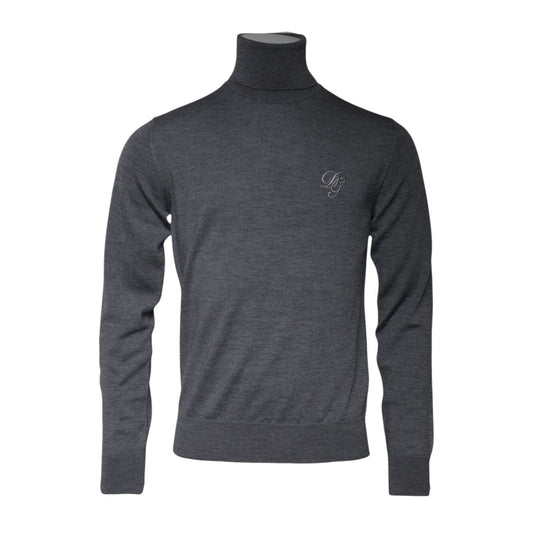 Dolce & Gabbana Gray Wool Logo Turtleneck Pullover Sweater