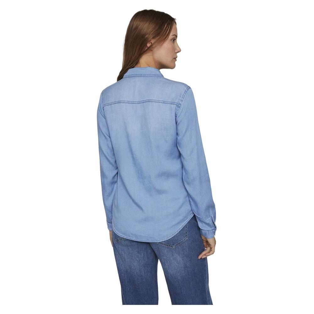 Vila Clothes Light Blue Cotton Shirt Vila Clothes Light Slate Gray