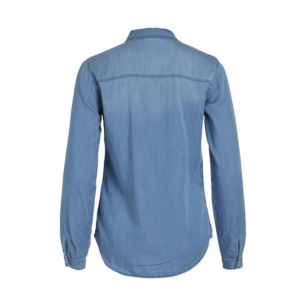 Vila Clothes Light Blue Cotton Shirt Vila Clothes Slate Gray