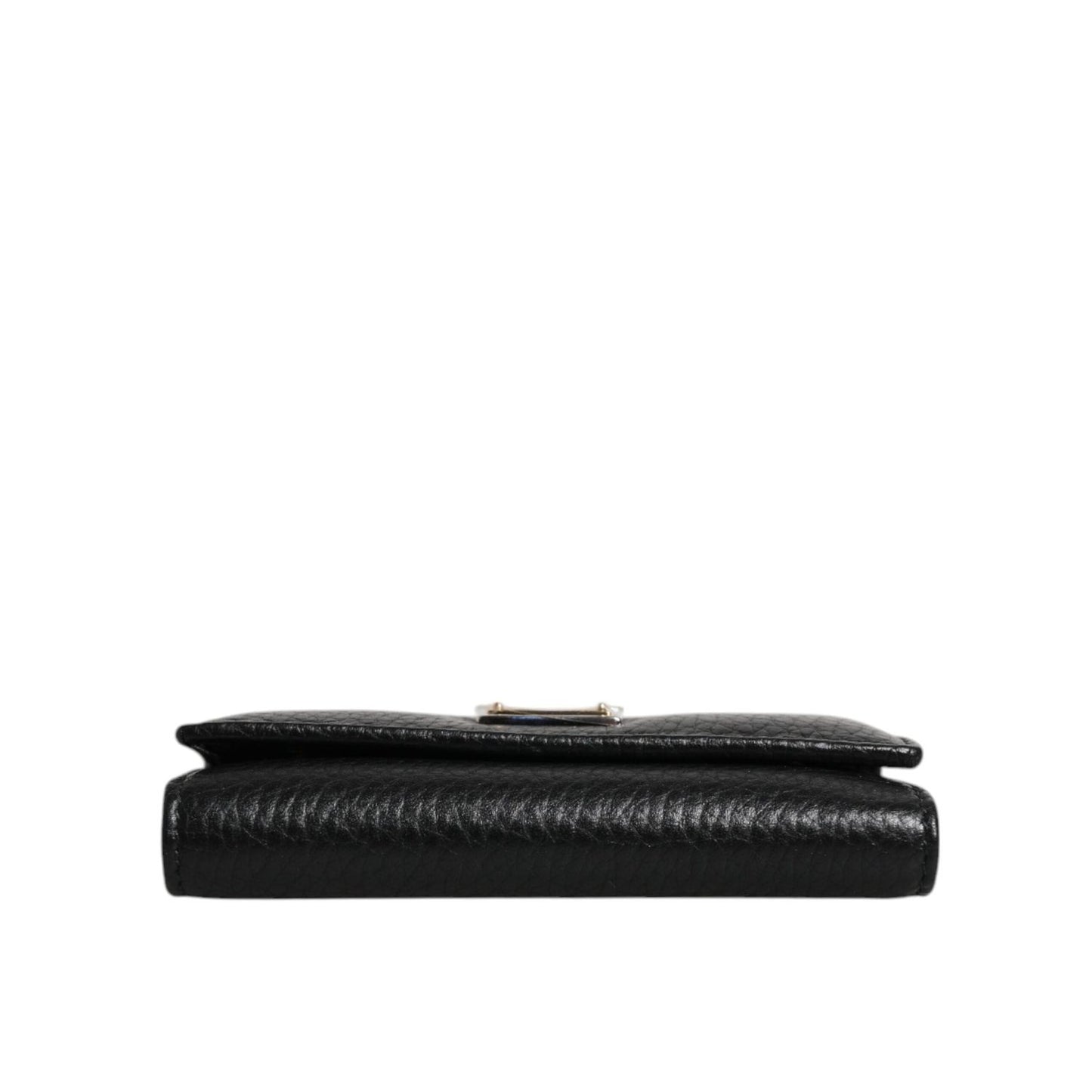 Dolce & Gabbana Black Leather Gold Metal Logo Plaque Trifold Keyring