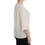 Dolce & Gabbana White Sequined Key Silk Blouse T-shirt Top SIG13197-1