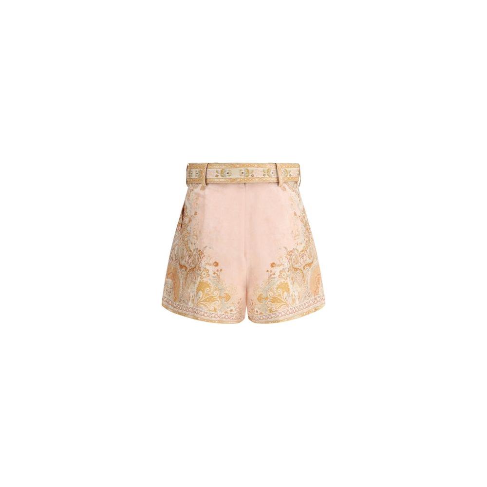 Zimmermann Acacia Tuck Shorts with paisley pattern and belt