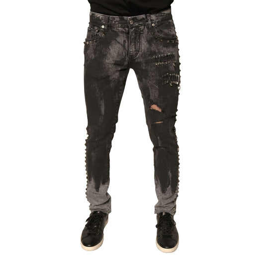 Dolce & Gabbana Gray Embellished Cotton Skinny Denim Jeans