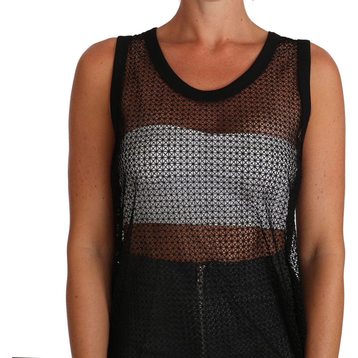 Dolce & Gabbana Elegant Sleeveless Black Mesh Top Dolce & Gabbana Rosy Brown