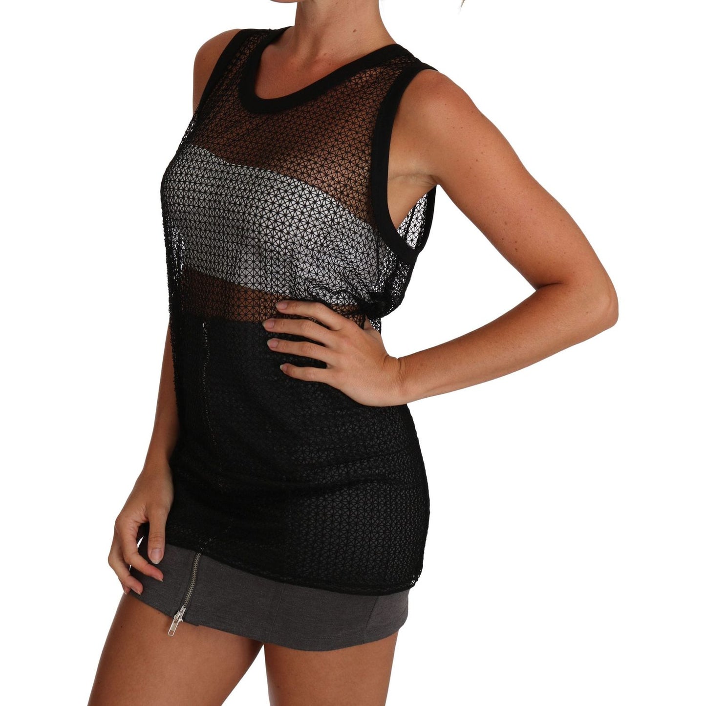 Dolce & Gabbana Elegant Sleeveless Black Mesh Top Dolce & Gabbana Rosy Brown