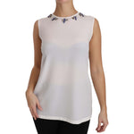 Dolce & Gabbana White Silk Embellished Crystal Dragonfly Top TSH2945-40