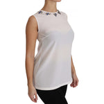 Dolce & Gabbana White Silk Embellished Crystal Dragonfly Top TSH2945-40