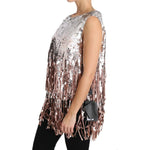 Dolce & Gabbana Golden Pink Sequined Fringe Tank Top DR1574-48