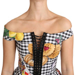 Dolce & Gabbana Black and White Corset Blouse Sicily Lemon Check Top TSH3084-36
