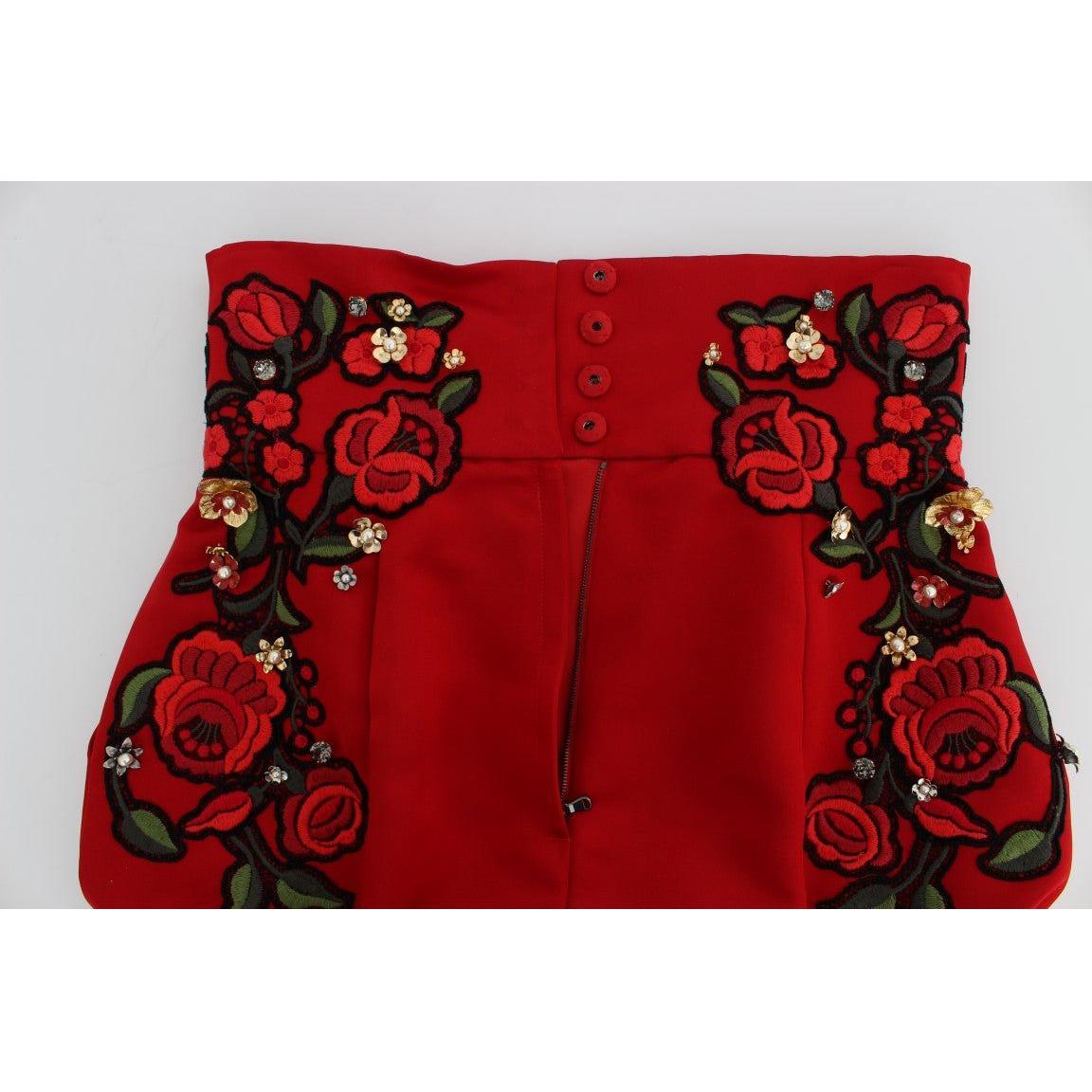Dolce & Gabbana Red Silk Crystal-Embellished Mini Shorts Dolce & Gabbana Light Gray