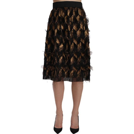 Dolce & Gabbana Black Gold Fringe Metallic Pencil A-line Skirt