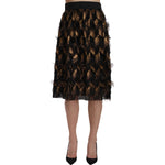 Dolce & Gabbana Black Gold Fringe Metallic Pencil A-line Skirt SKI1177-38