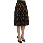 Dolce & Gabbana Black Gold Fringe Metallic Pencil A-line Skirt SKI1177-38