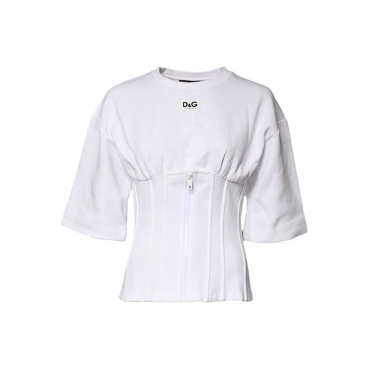 Dolce & Gabbana White Cotton Blend 3/4 Sleeves Blouse Top