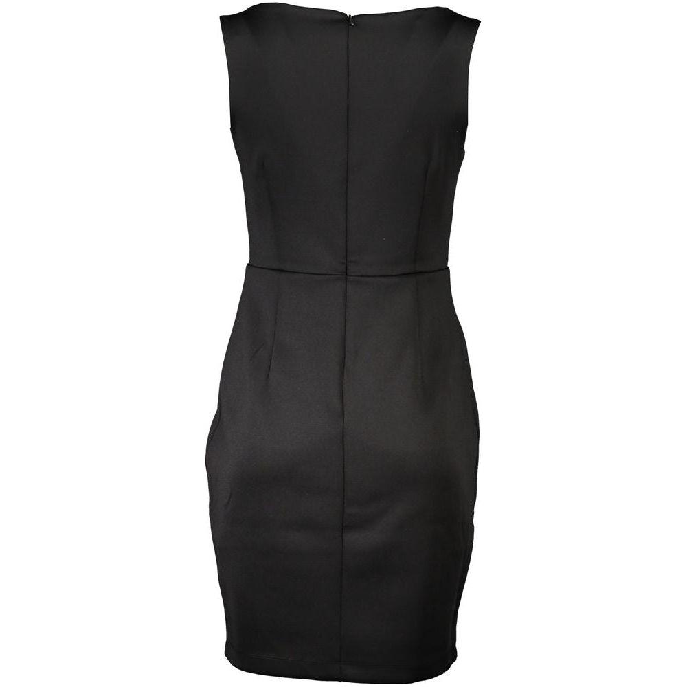 Guess Jeans black contrast detail dress with wide neckline and zipper back, designed for elegance and sophisticated style.