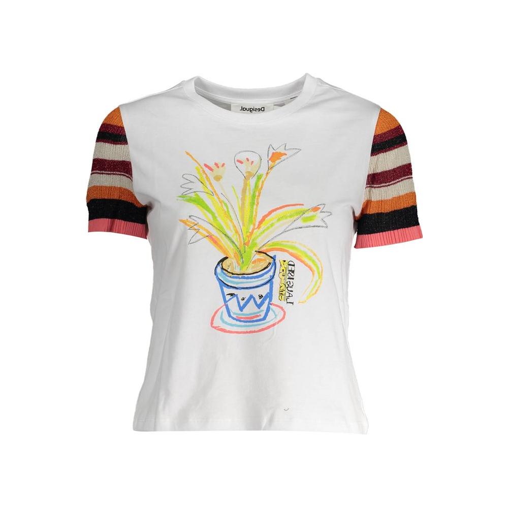 Desigual White Cotton Women T-Shirt Desigual Light Gray