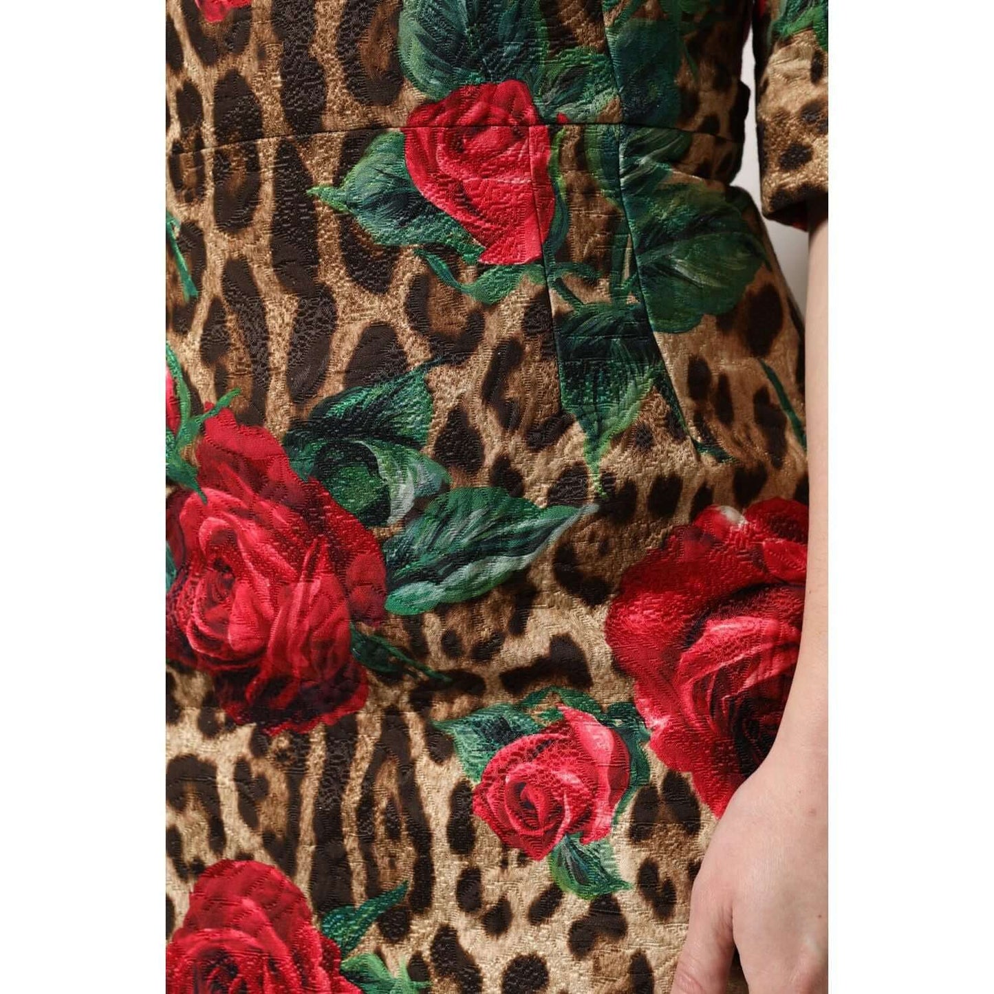 Dolce & Gabbana Brown Rose Leopard Short Sleeves Mini Dress