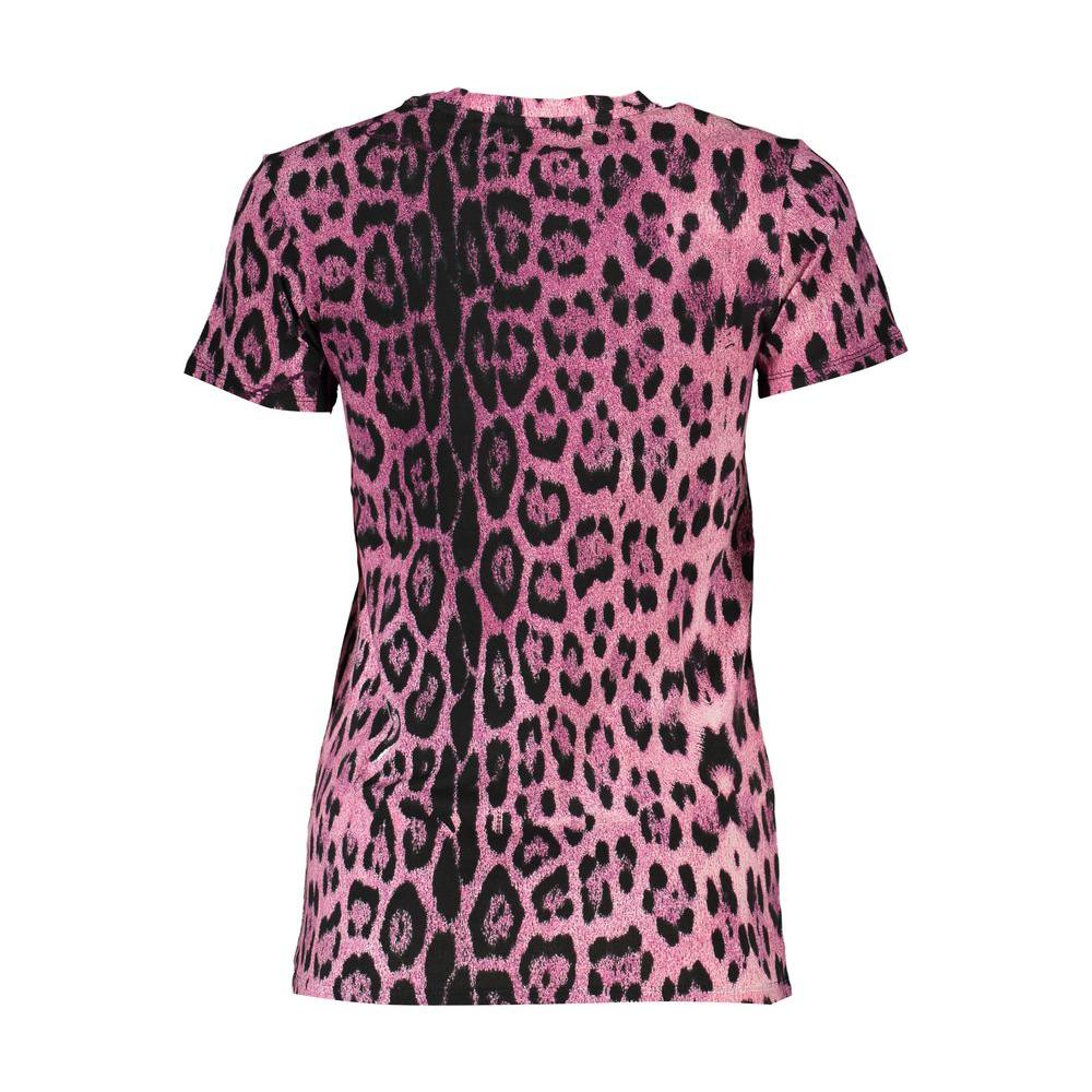 Cavalli Class pink patterned short sleeve T-shirt with crew neck and logo design, back view.