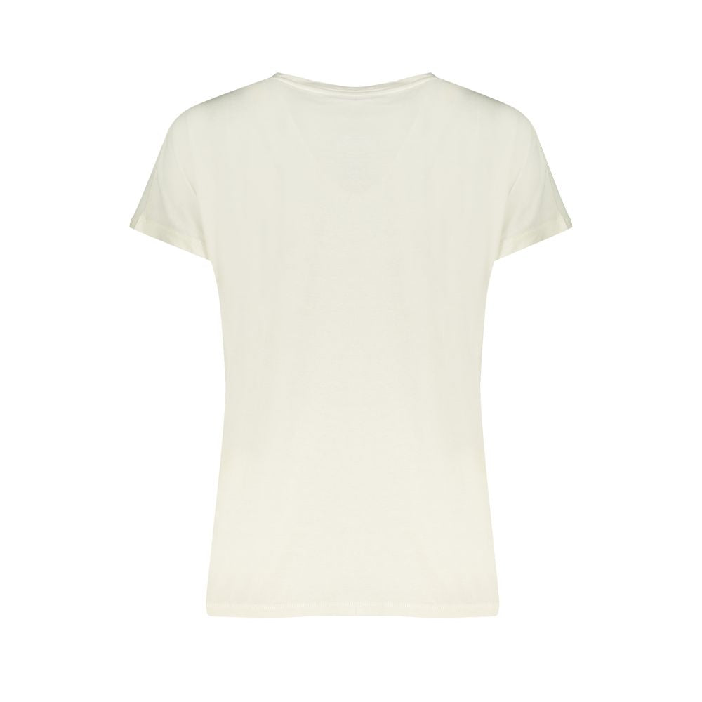 Back view of North Sails white organic cotton short sleeve t-shirt with wide neck and logo print.