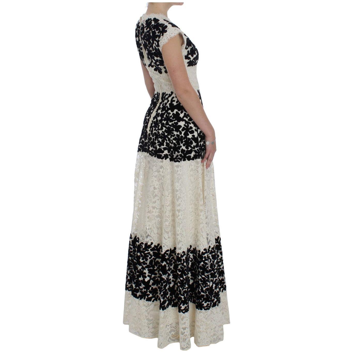 Dolce & Gabbana Elegant Floral Lace Cap Sleeve Maxi Dress Dolce & Gabbana Dark Gray