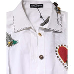 Dolce & Gabbana White Cotton Floral Embellished Shirt Top TSH878620-40