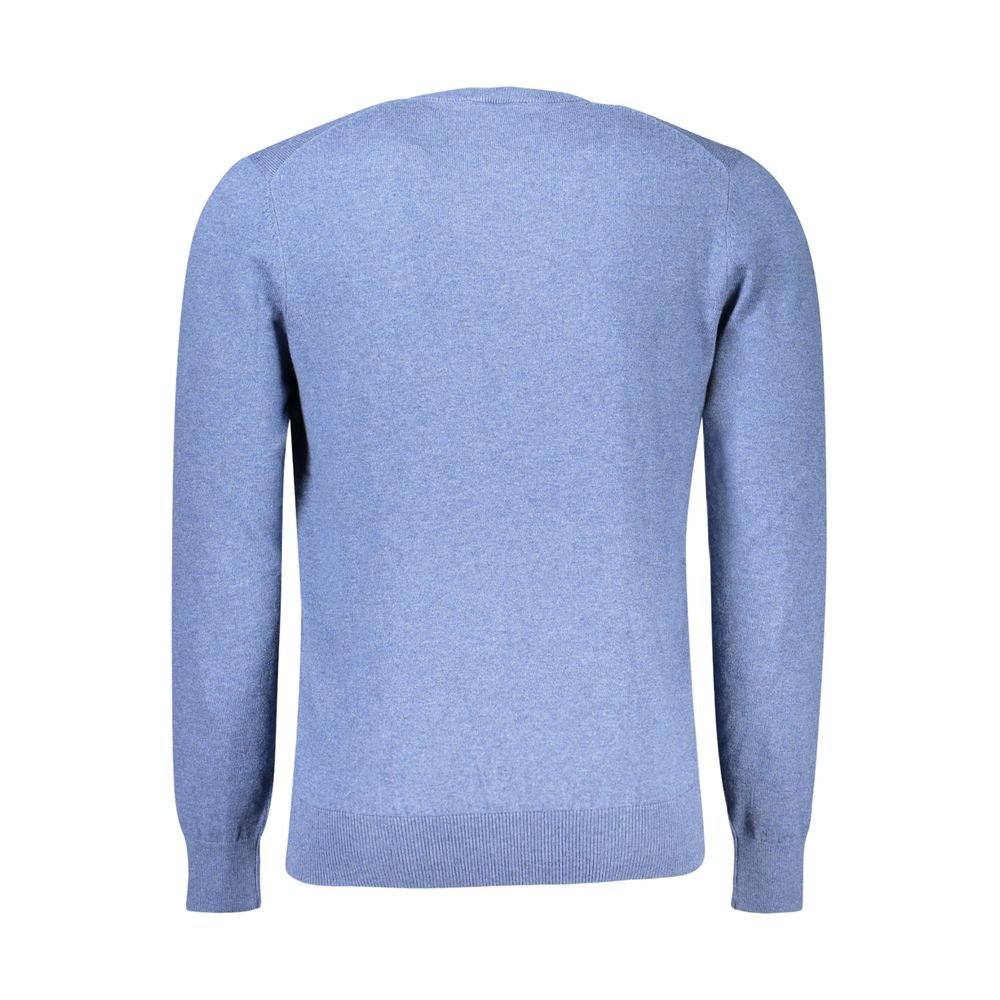 Back view of North Sails Blue Cotton Men Sweater with long sleeves and crew neck, showcasing its rich blue hue and cozy cotton blend.
