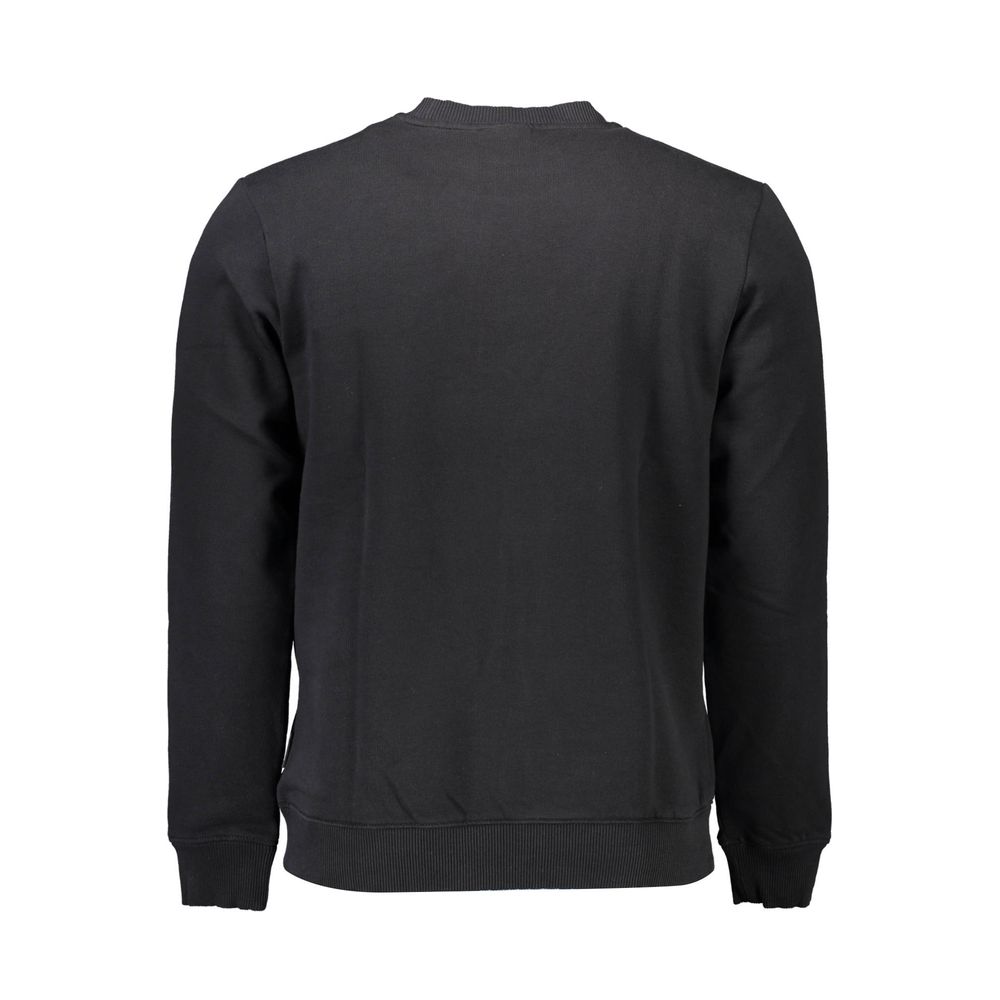 Rear view of Napapijri Black Cotton Men Sweater showcasing the back design with a plain black look and comfortable fit.