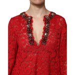 Dolce & Gabbana Red Floral Lace Rhinestone Embellished Dress DR81739-38