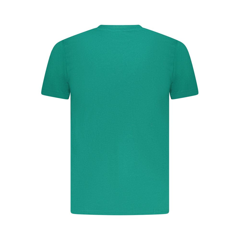 Cavalli Class Green Cotton Men T-Shirt with short sleeves and vibrant green color, ideal for a bold fashion statement and comfort.