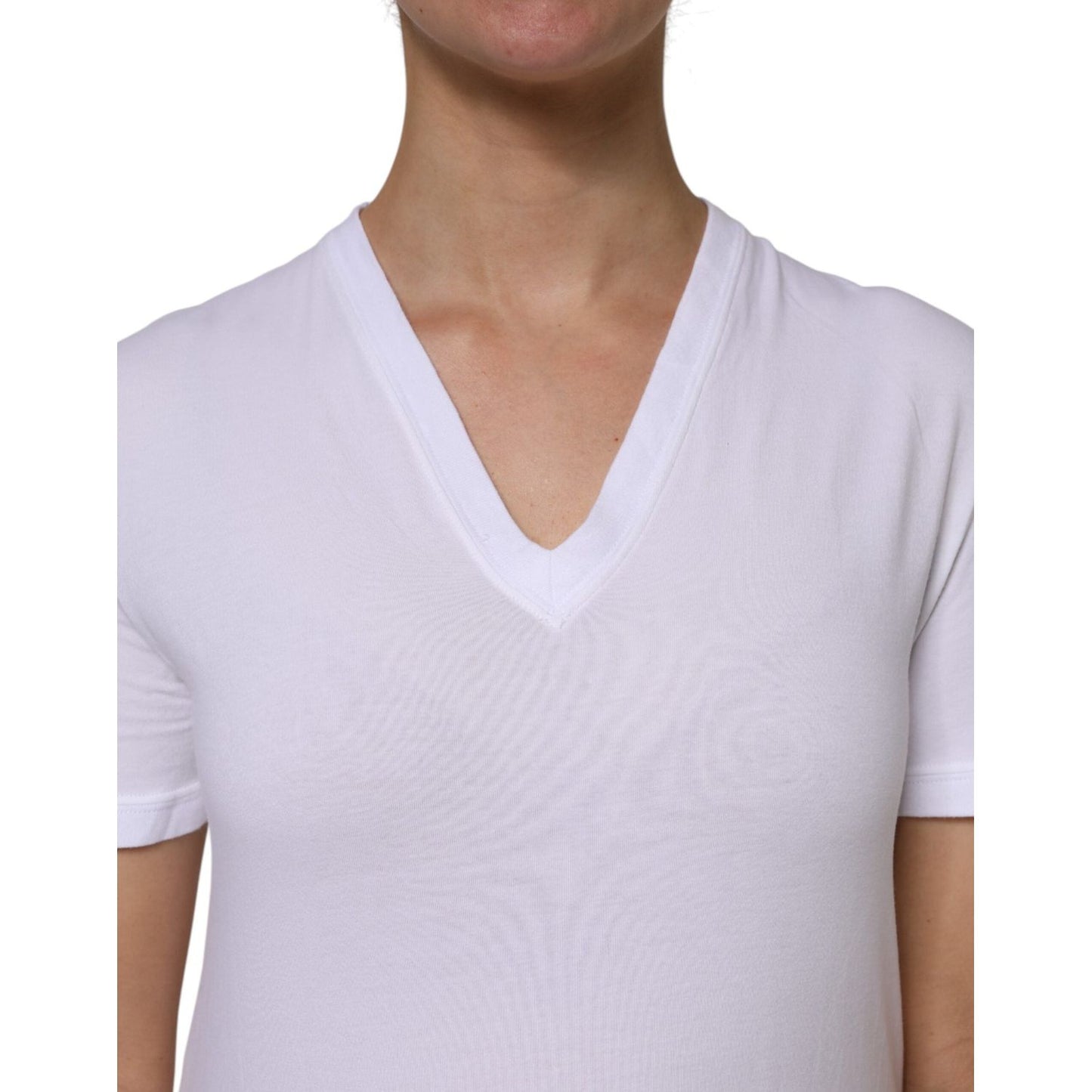 Dolce & Gabbana White Cotton Short Sleeves V-Neck Top T-shirt TSH87389-40