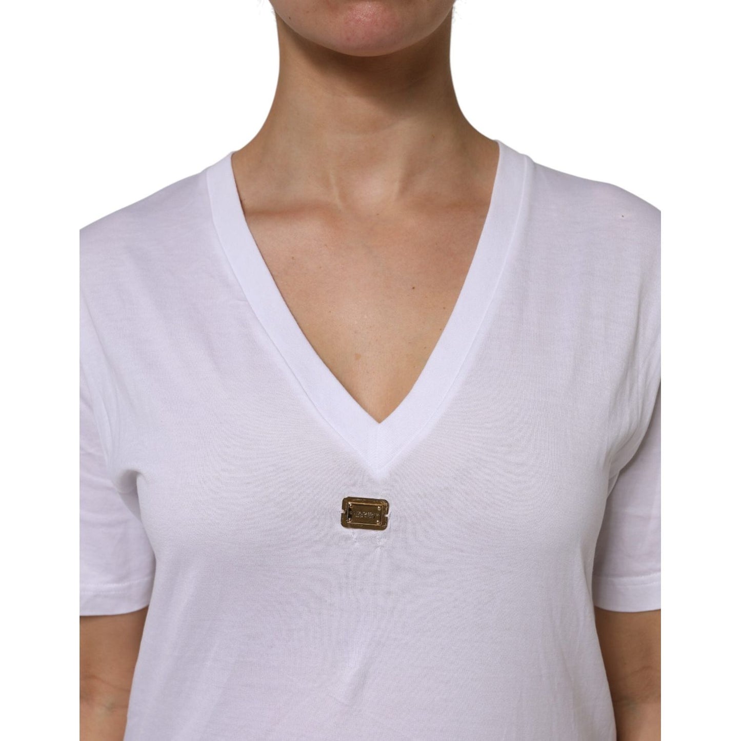 Dolce & Gabbana White Cotton Short Sleeve V-Neck Top T-shirt TSH878650-38