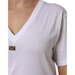 Dolce & Gabbana White Cotton Short Sleeve V-Neck Top T-shirt TSH878650-38