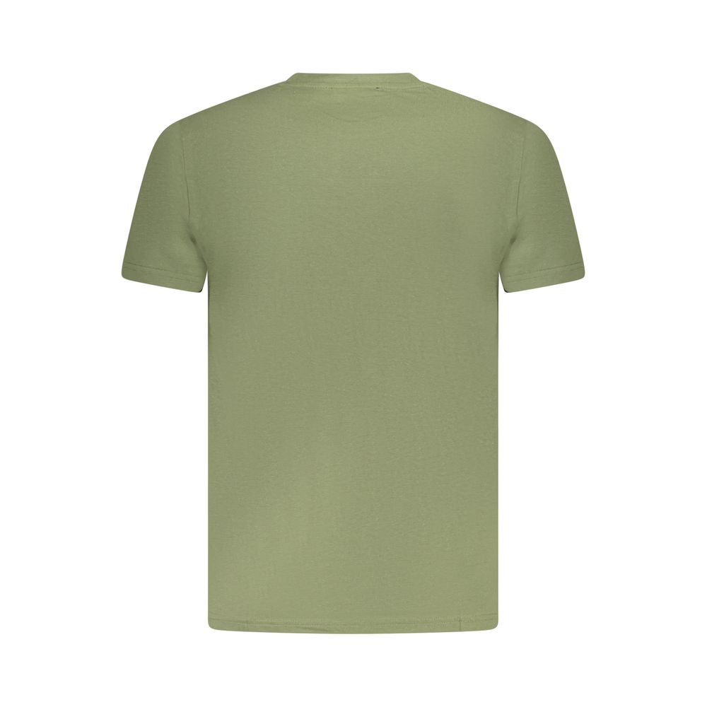 Back view of Cavalli Class Green Cotton Men T-Shirt with short sleeves and crew neck.
