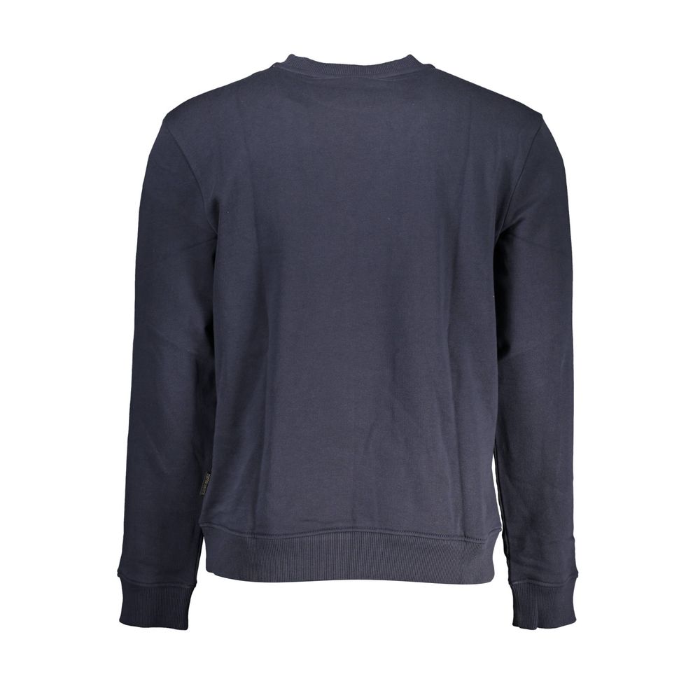 Rear view of Napapijri Blue Cotton Men Sweater showcasing regular fit and crew neck design.