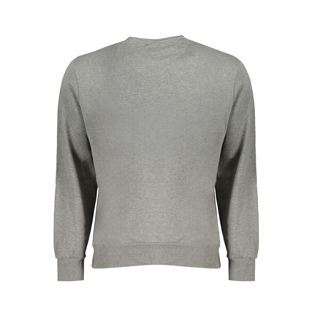 Rear view of North Sails Gray Cotton Men Sweater with long sleeves, crew neck, and brushed texture, showcasing the sleek design and comfort.