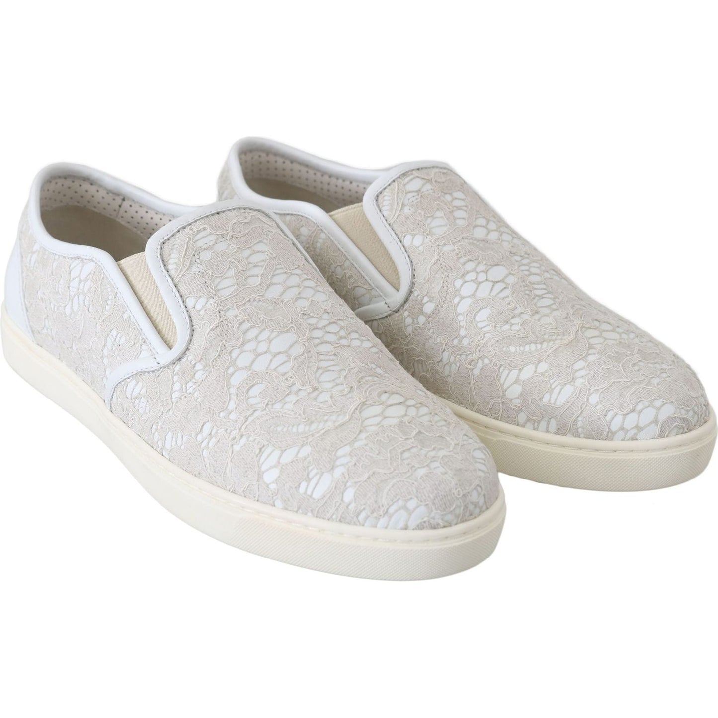 Dolce & Gabbana White Leather Lace Slip On Loafers Shoes LA5969-35