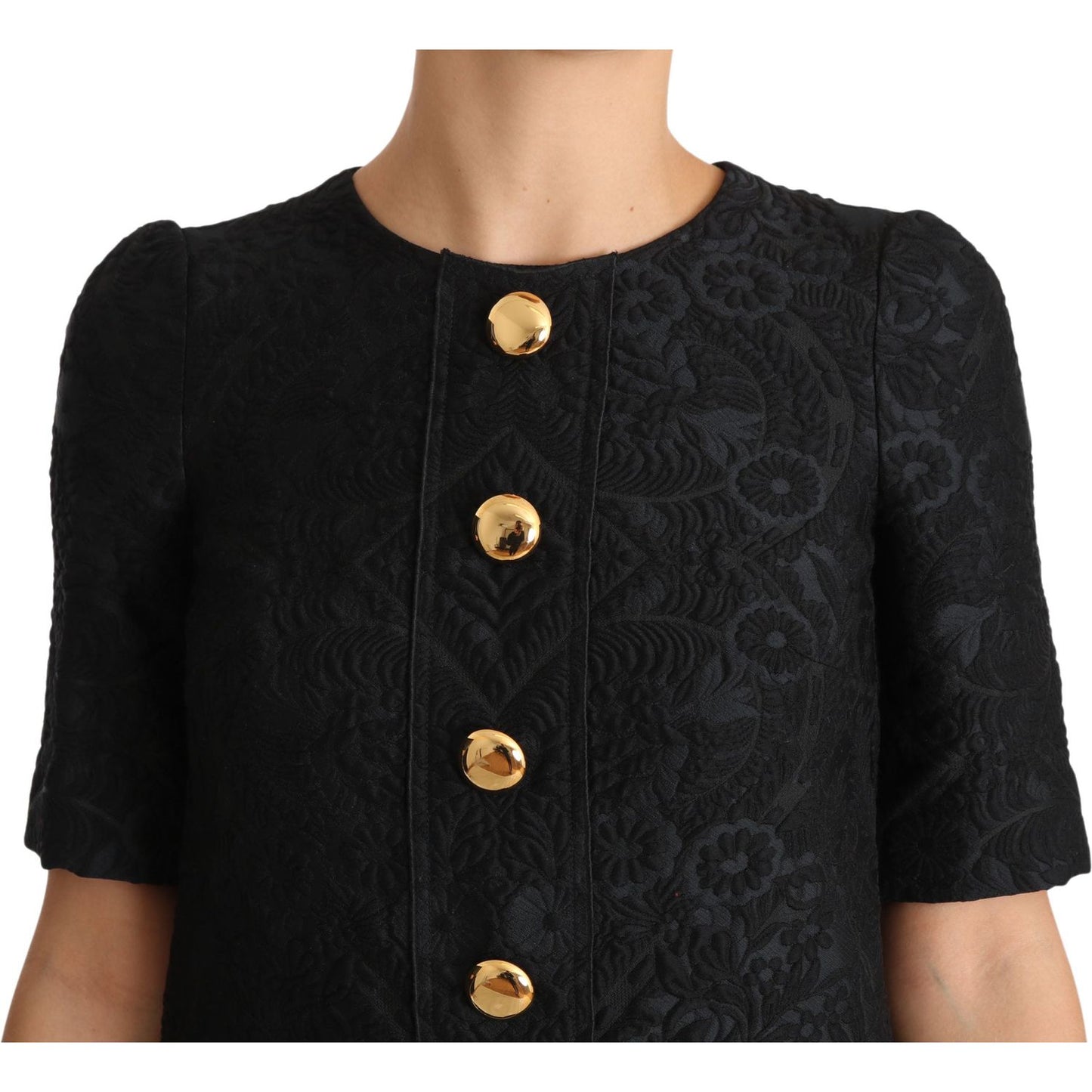 Dolce & Gabbana Elegant Black Button Embellished Mini Dress Dolce & Gabbana Black