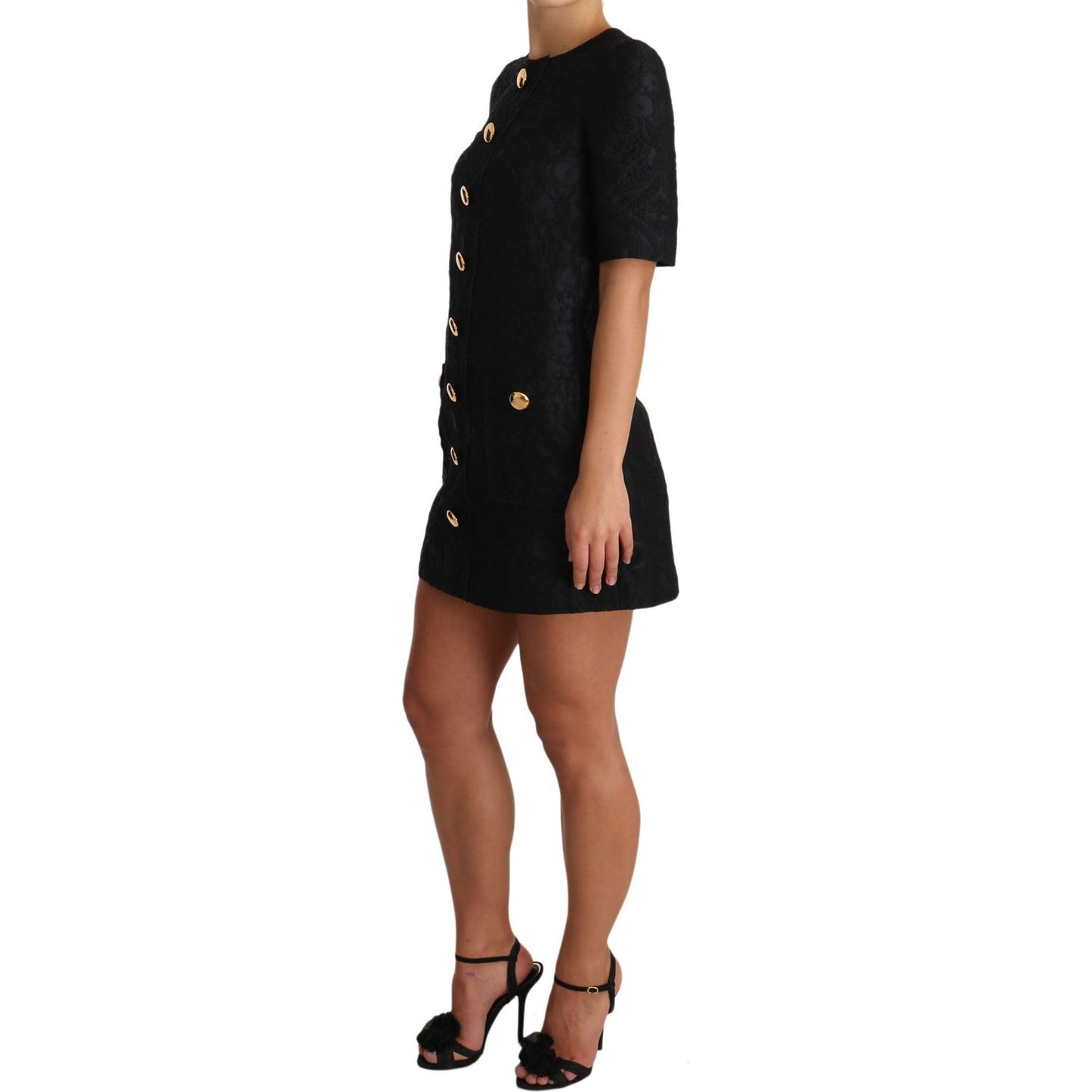 Dolce & Gabbana Elegant Black Button Embellished Mini Dress Dolce & Gabbana Black