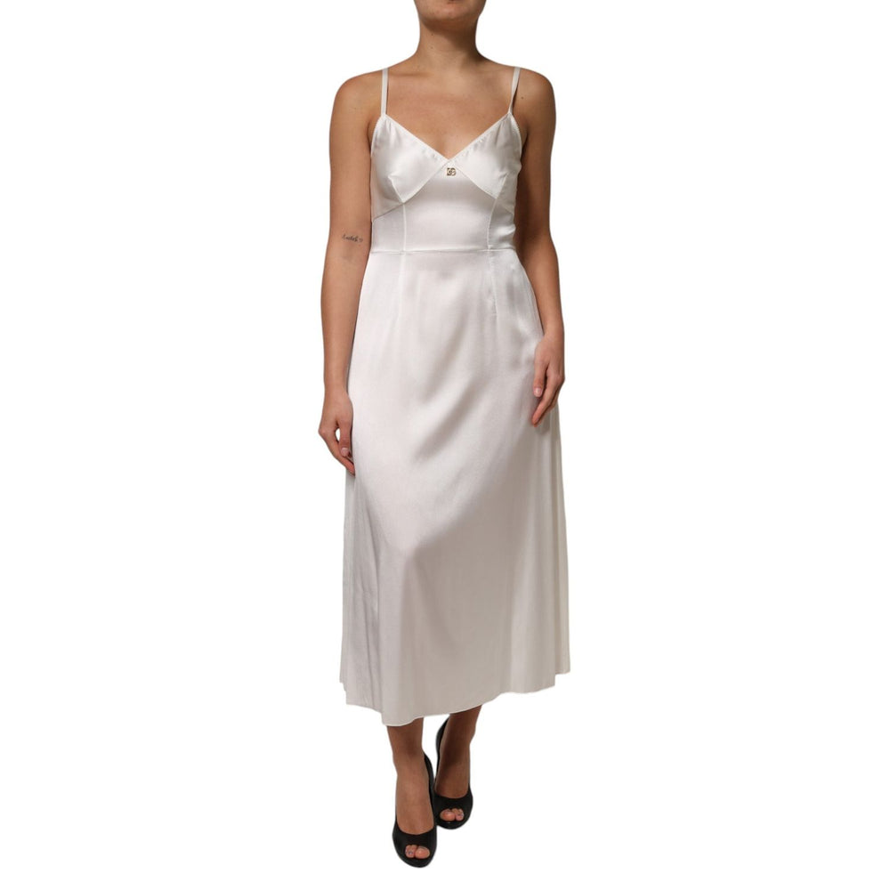 Dolce & Gabbana White DG Logo Full Slip Silk Dress Sleepwear DR81791-46