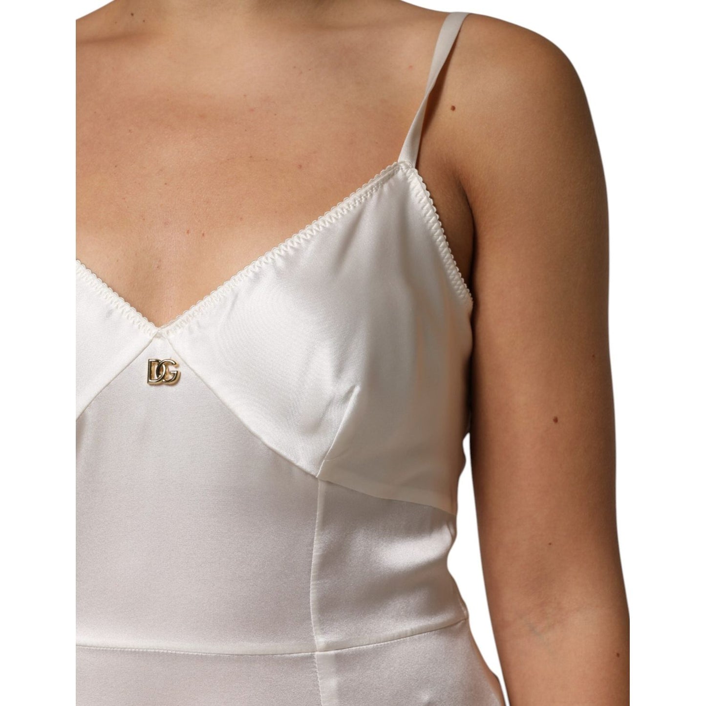 Dolce & Gabbana White DG Logo Full Slip Silk Dress Sleepwear DR81791-46