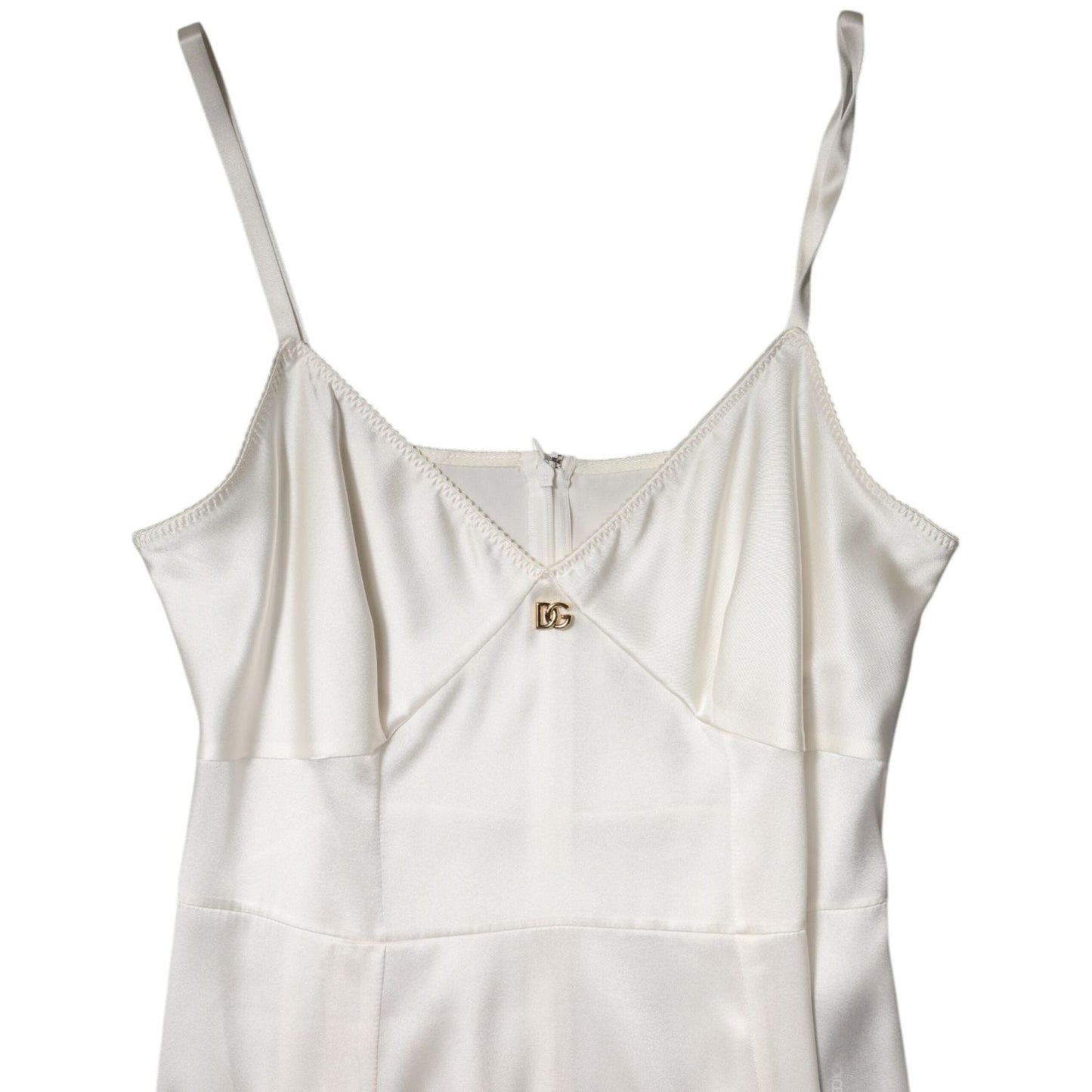 Dolce & Gabbana White DG Logo Full Slip Silk Dress Sleepwear DR81791-46