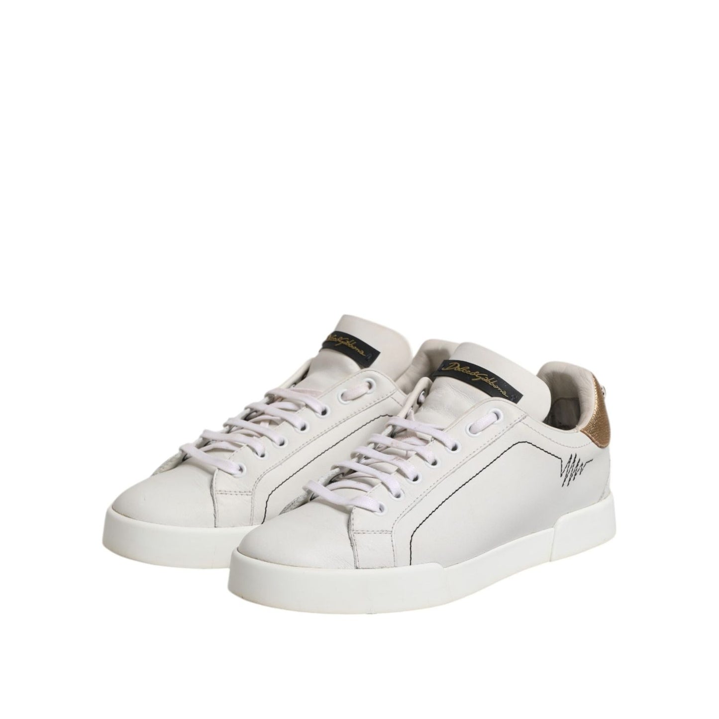 Dolce & Gabbana White Gold Leather Low Top Sneakers Shoes LA12760-39