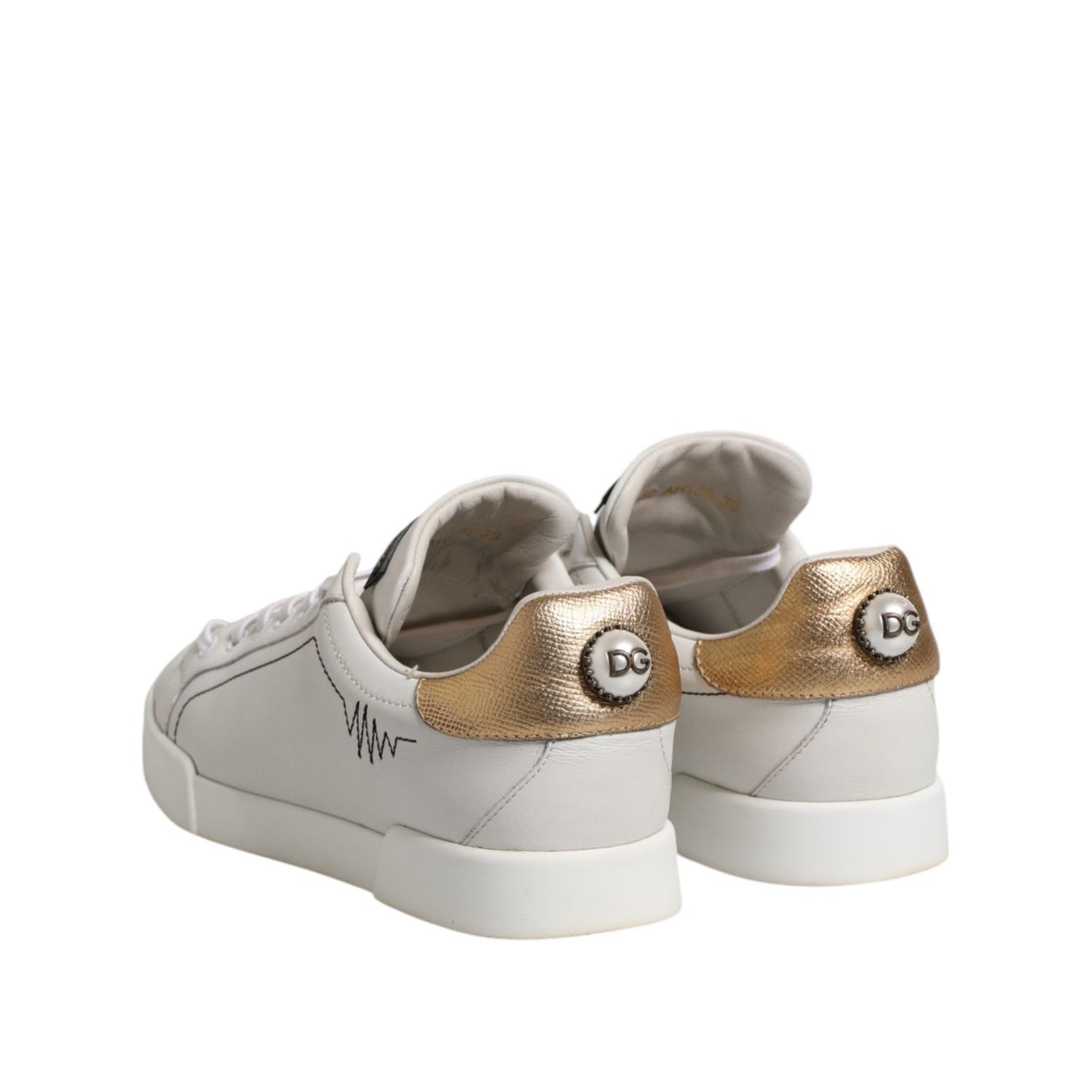 Dolce & Gabbana White Gold Leather Low Top Sneakers Shoes LA12760-39