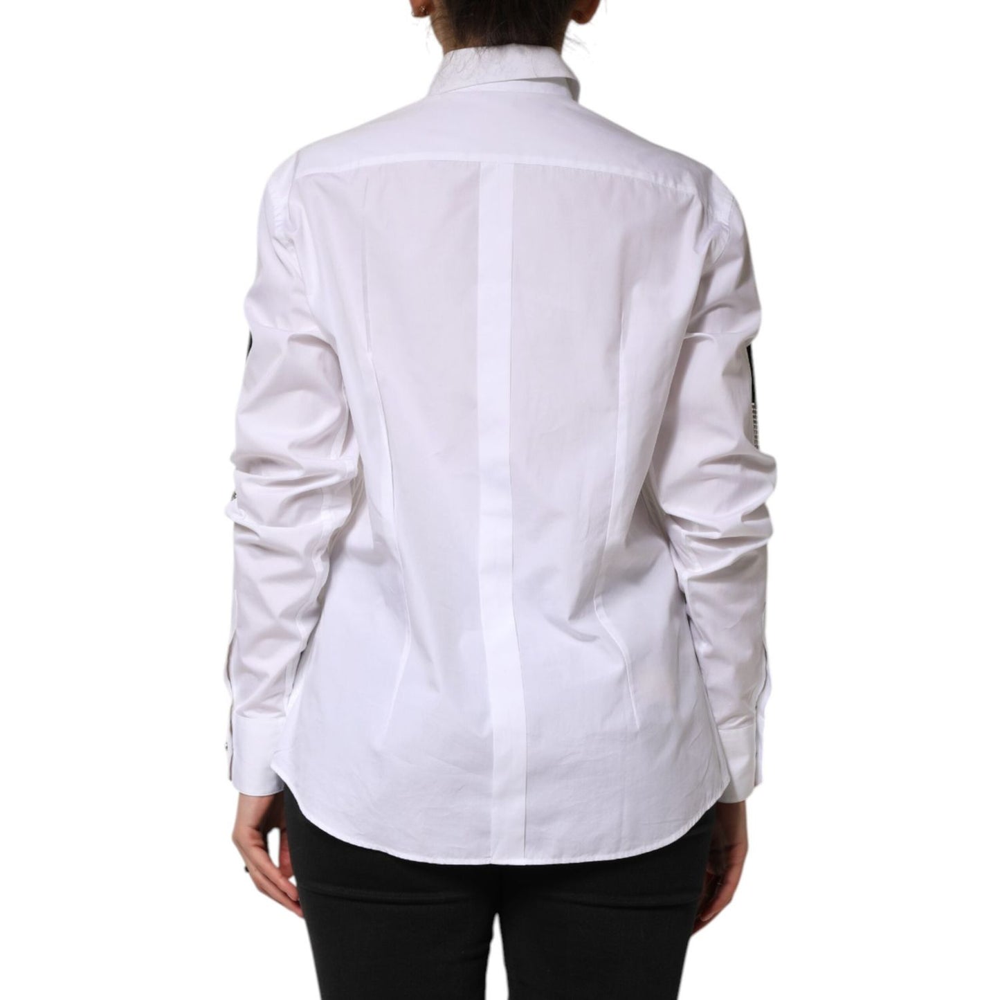 Dolce & Gabbana White Crystal Embellished Collared Shirt Top TSH90653-42