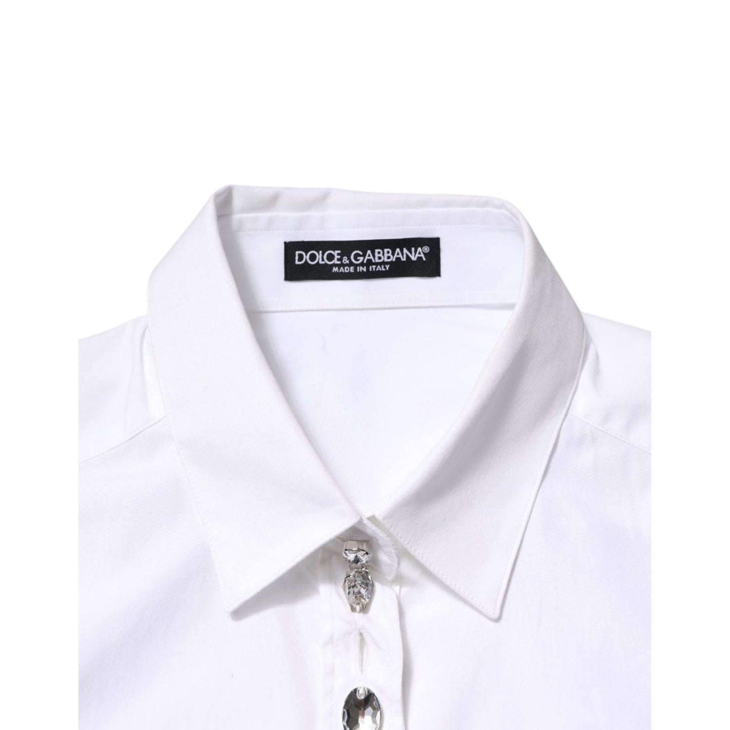 Dolce & Gabbana White Crystal Embellished Collared Shirt Top TSH90653-42