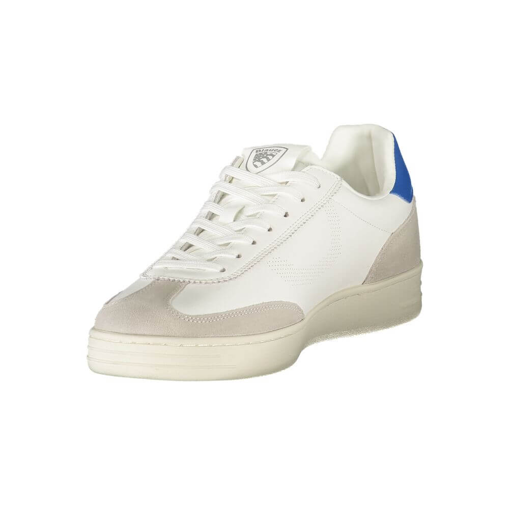 Blauer White Leather Men Sneaker with blue contrast, sleek design, plush insole for style and comfort.